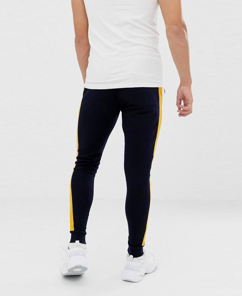 Navy Blue Double Stripes Ribbed Joggers
