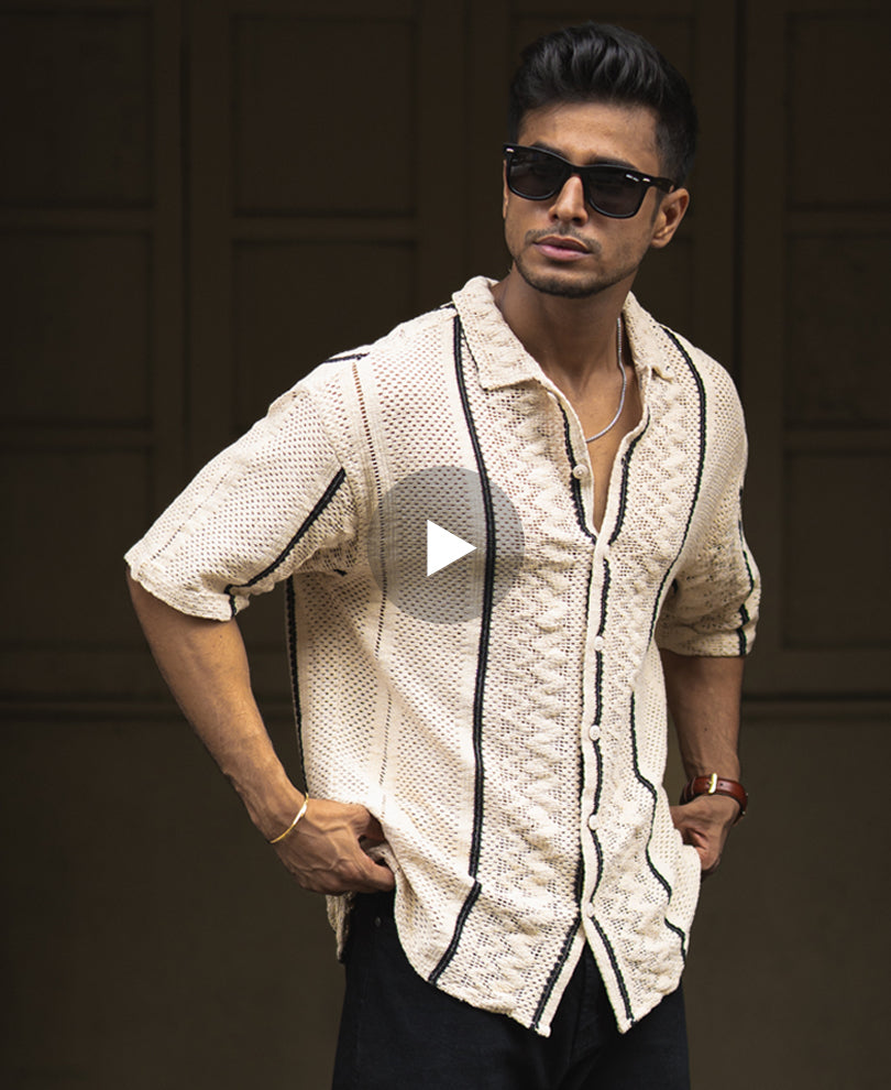 Off White And Black Oversized Half Sleeve Shirt