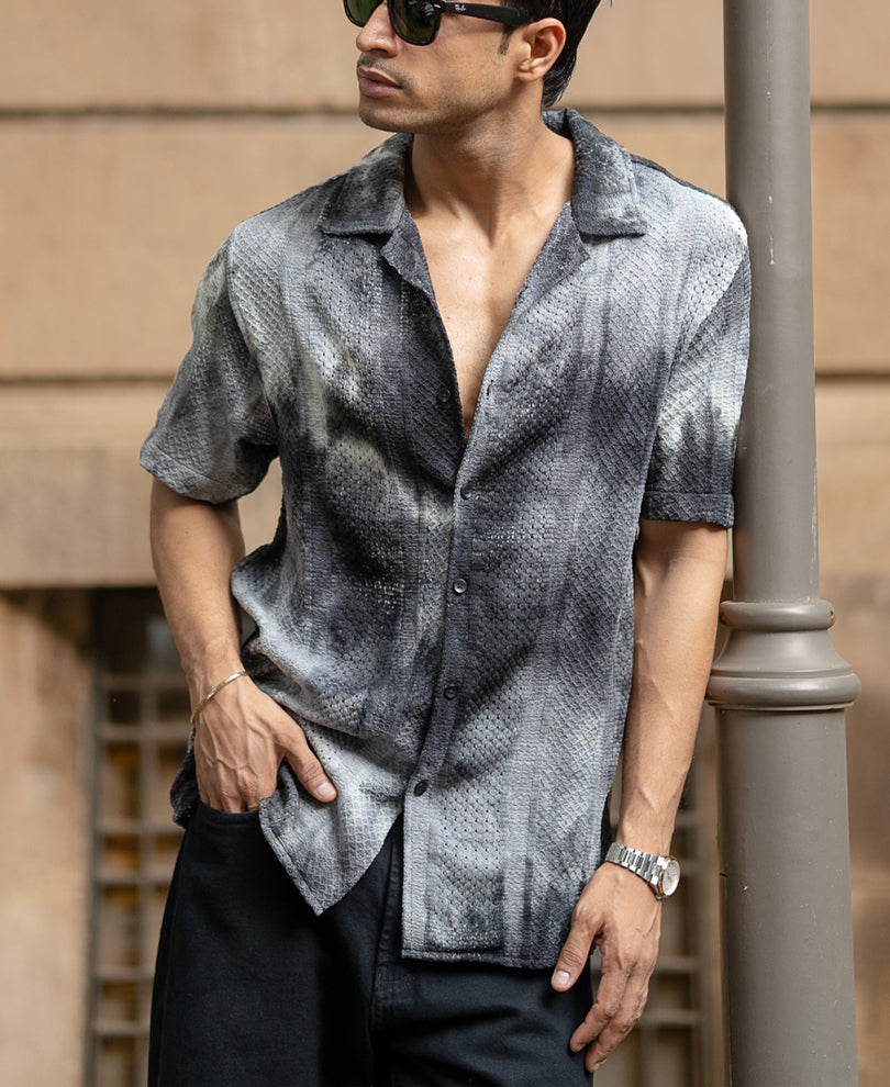Black Regular Fit Structured Half Sleeves Shirt