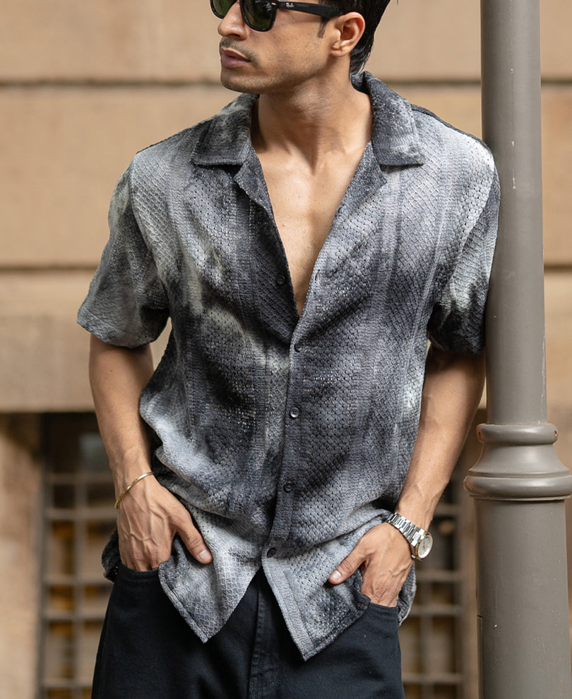 Black Regular Fit Structured Half Sleeves Shirt