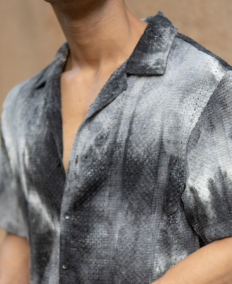 Black Regular Fit Structured Half Sleeves Shirt