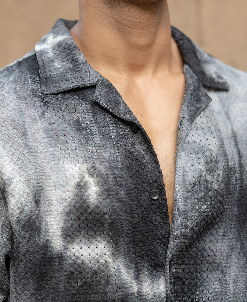 Black Regular Fit Structured Half Sleeves Shirt