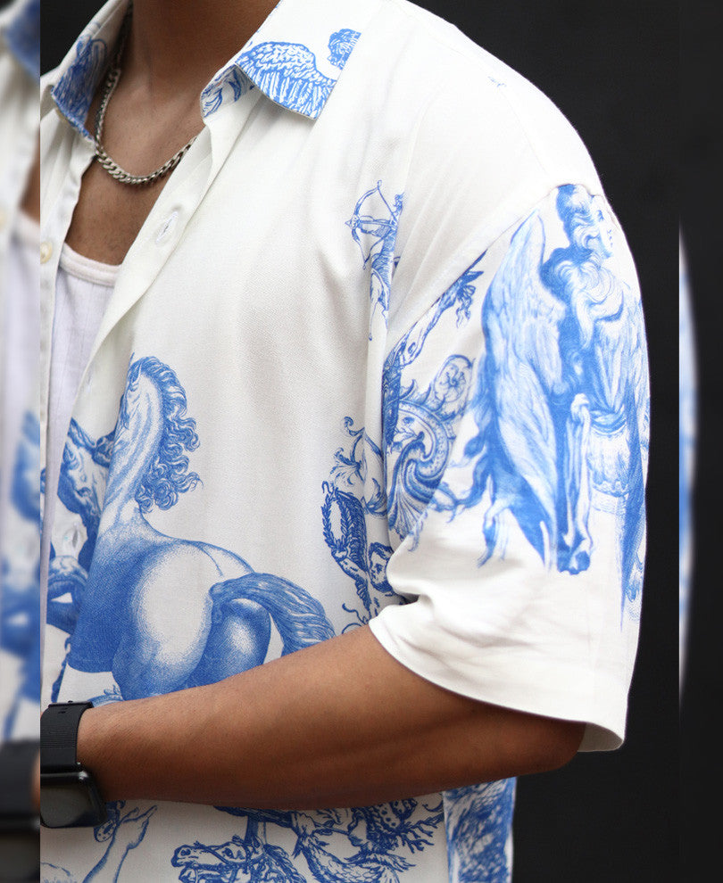 White Horse Print Oversized Shirt