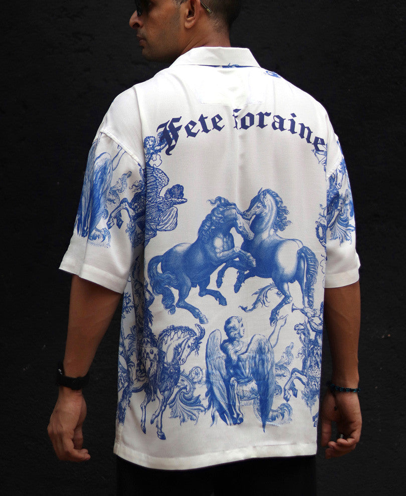 White Horse Print Oversized Shirt