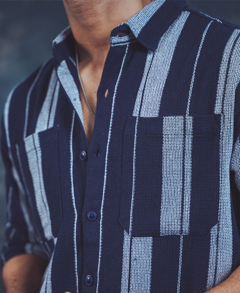 Navy Blue Striped Oversized Shirt