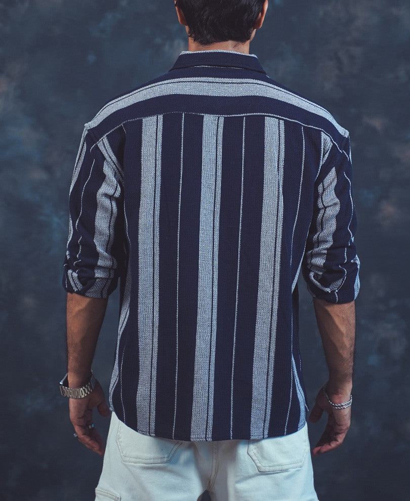 Navy Blue Striped Oversized Shirt