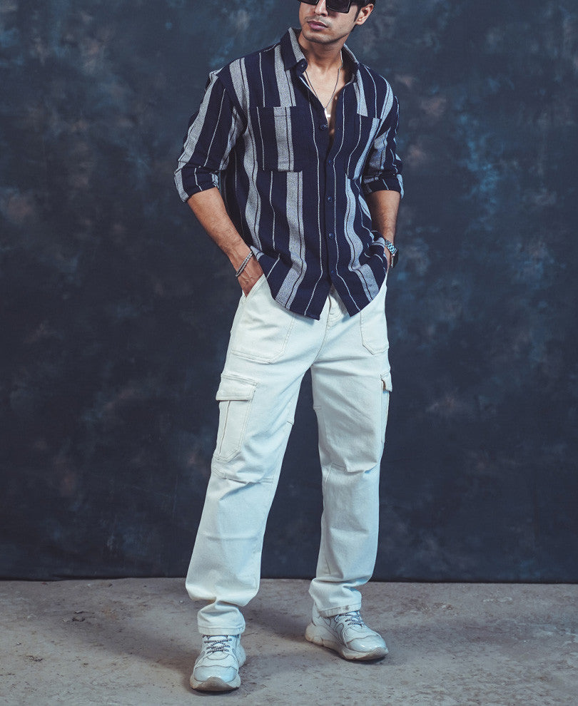 Navy Blue Striped Oversized Shirt