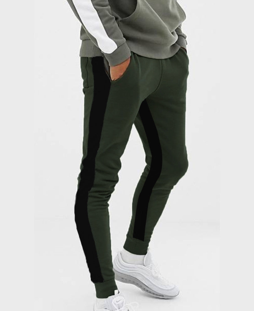 Urban Olive Green Stripes Ribbed Track Pant