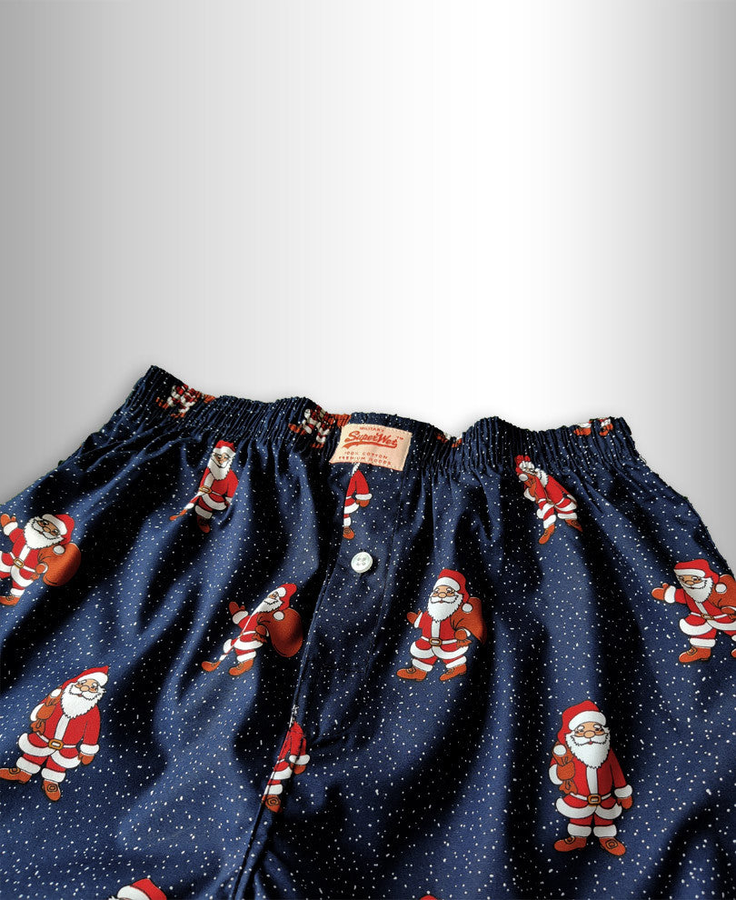 Blue Dotted Santa Print Boxer