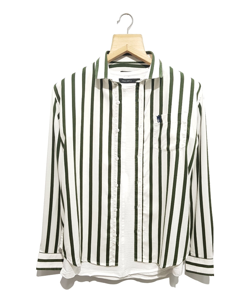 White And Green Vertical Stripes Shirt