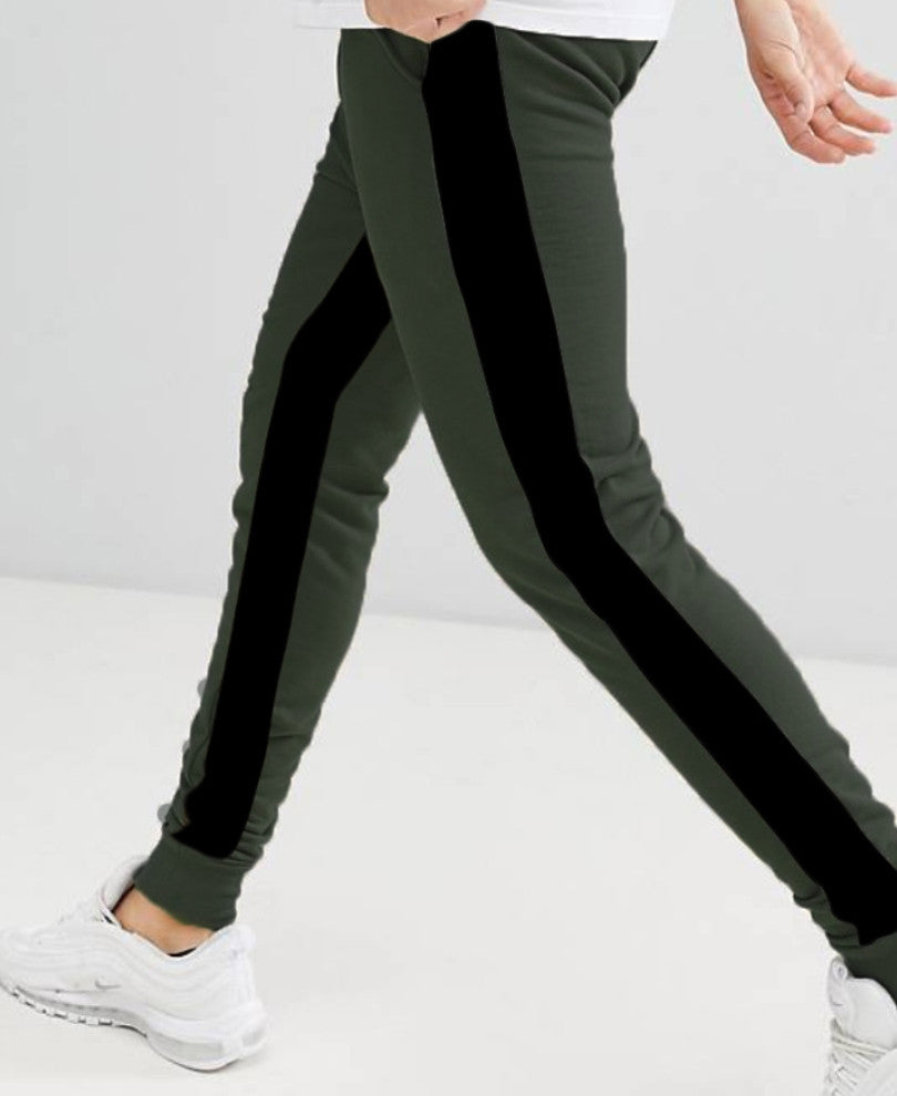 Urban Olive Green Stripes Ribbed Track Pant