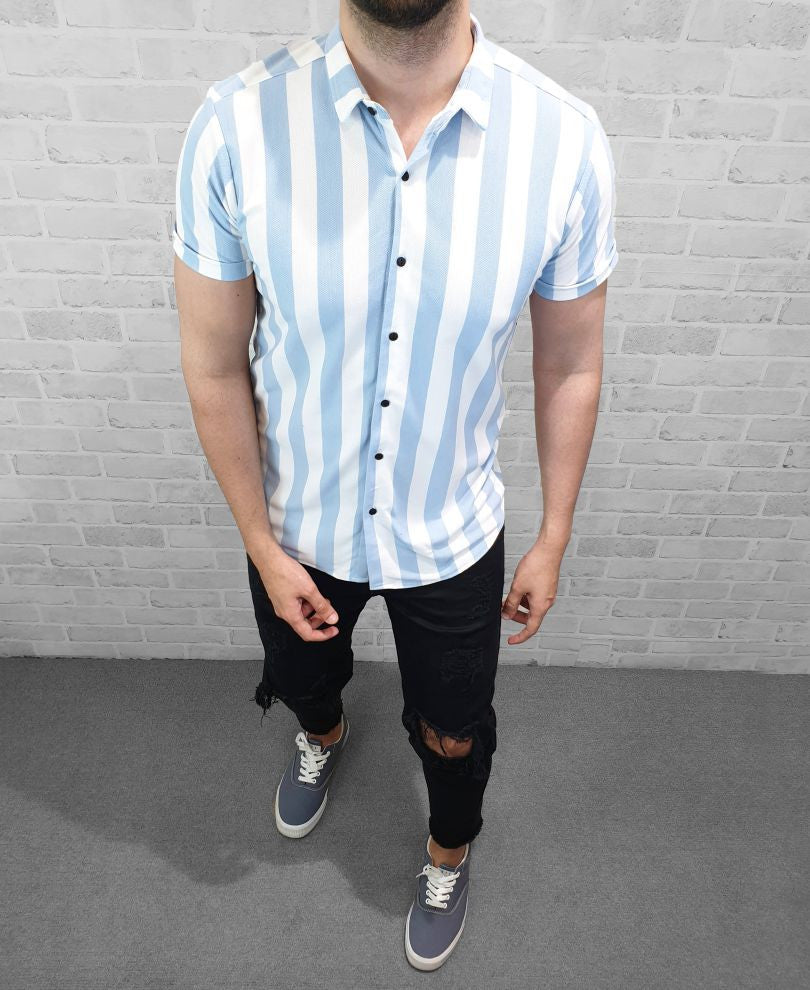 Navy Blue and Red Patchwork Print Oversize Drop Shoulder Shirt