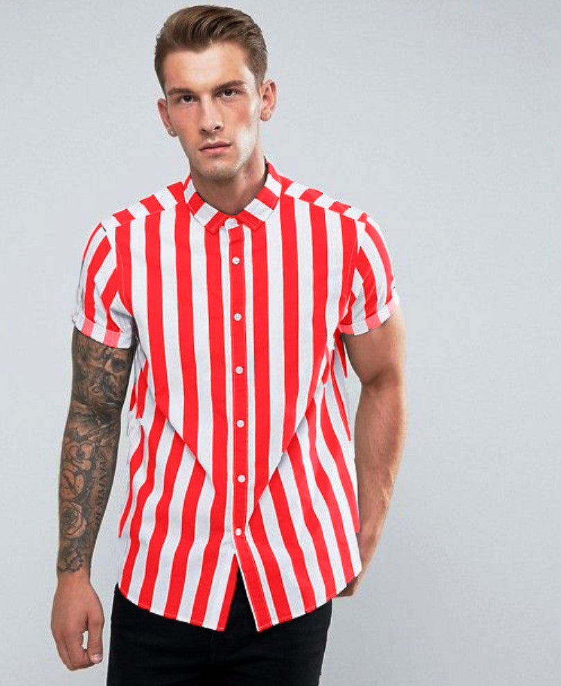 Orange Stripes Half Sleeves Shirt