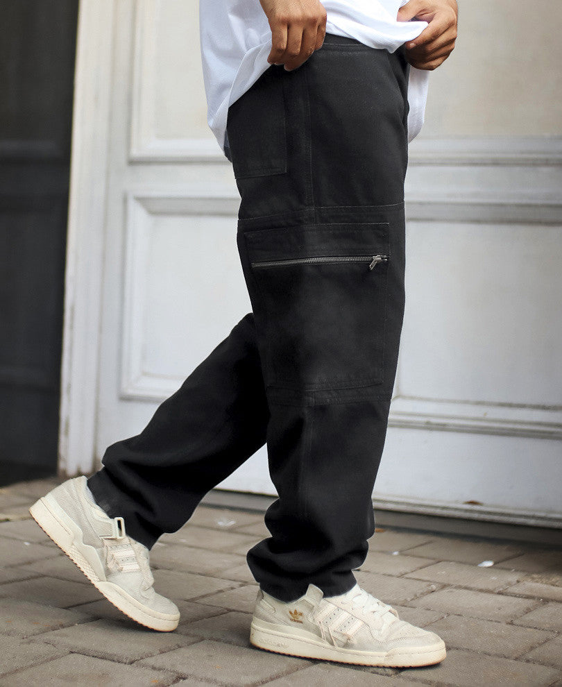 Black Side Pocket Zipped Denim Cargo Pant