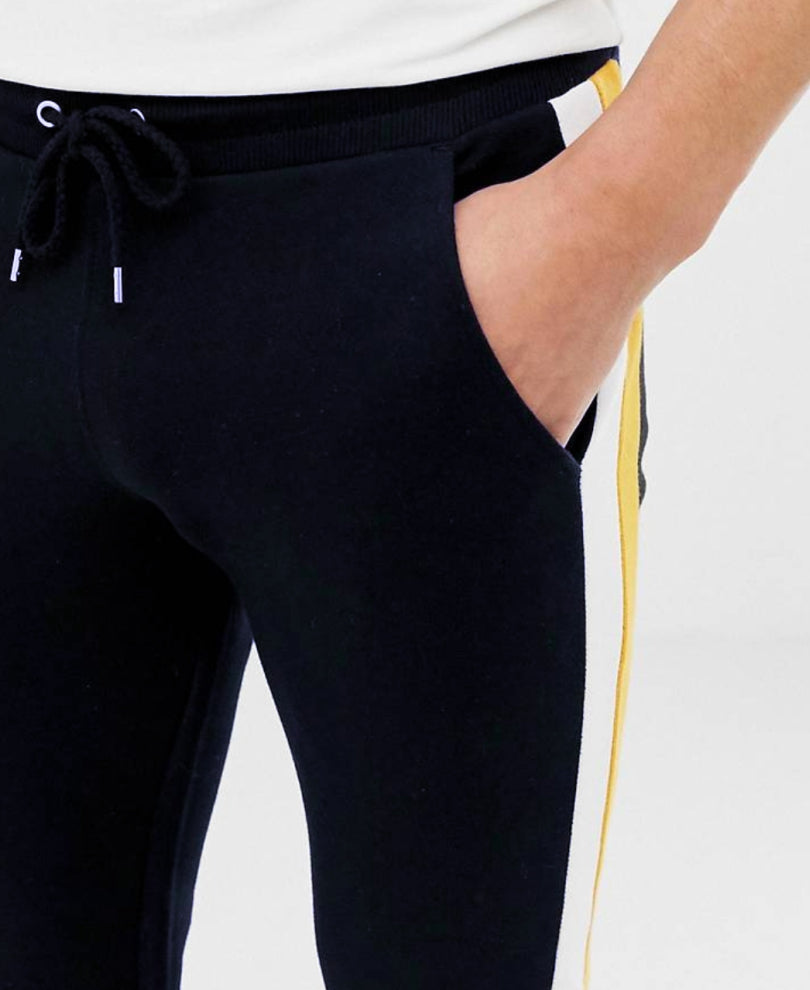 Navy Blue Double Stripes Ribbed Joggers