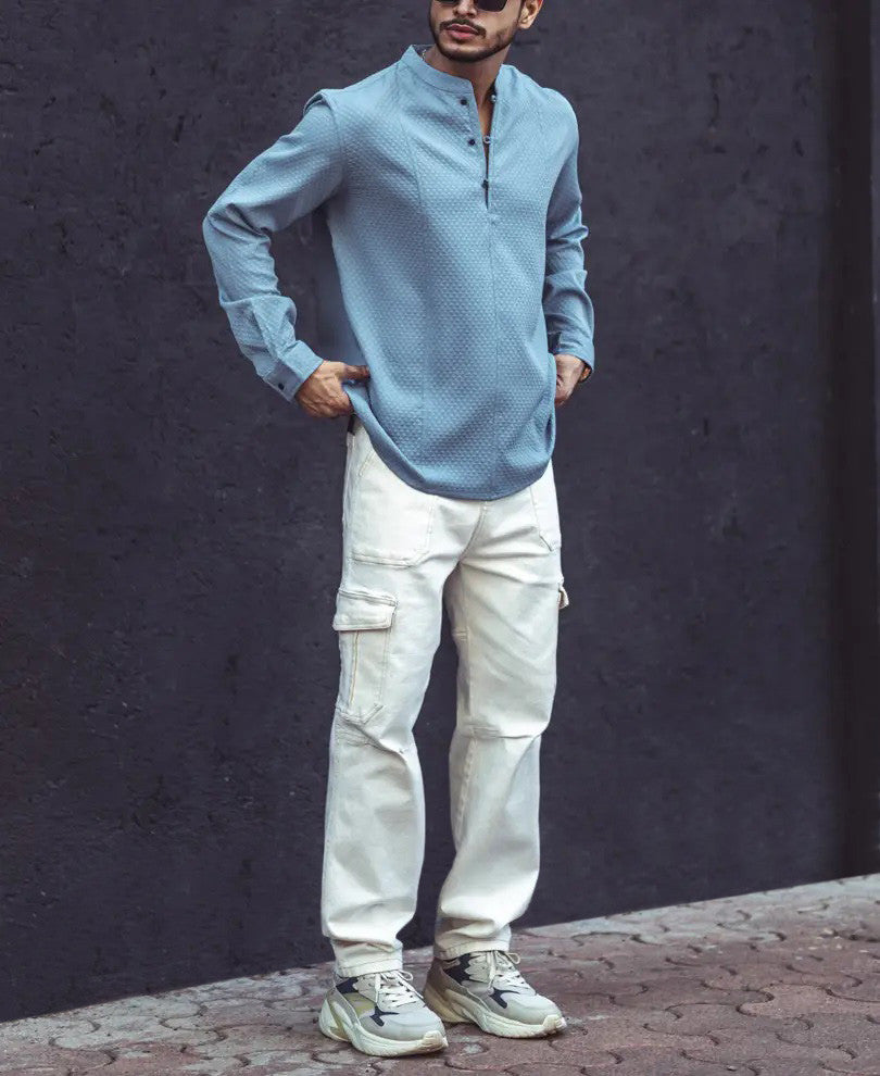 Sky Blue Textured Kurta Style Shirt