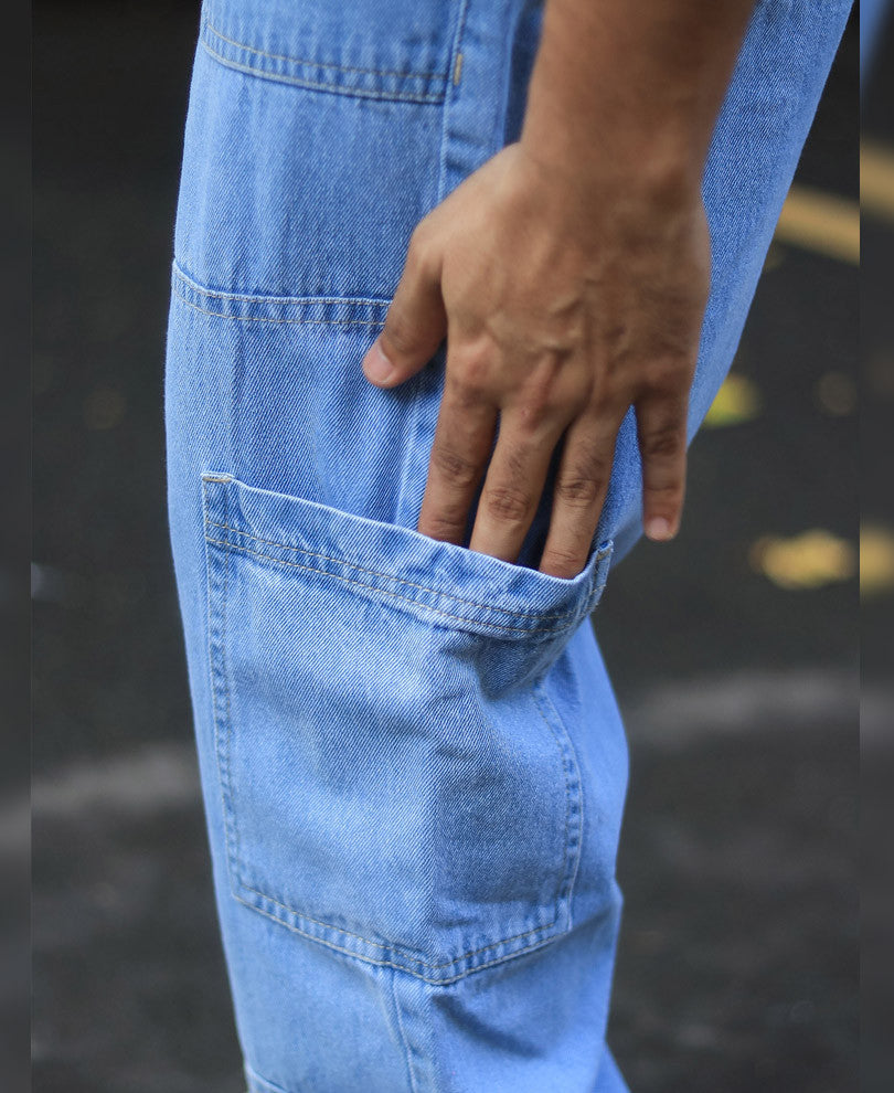 Sky Blue Cargo Baggy Fit Jeans