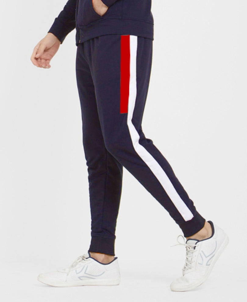 Navy Blue Double Stripes Ribbed Track Pant