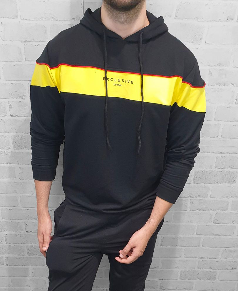 Black Exclusive Print Full Sleeves T Shirt With Hood
