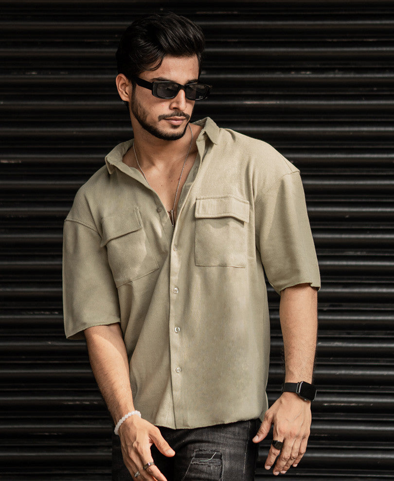 Pista Green Chest Pocket Shacket Oversize Drop Shoulder Shirt