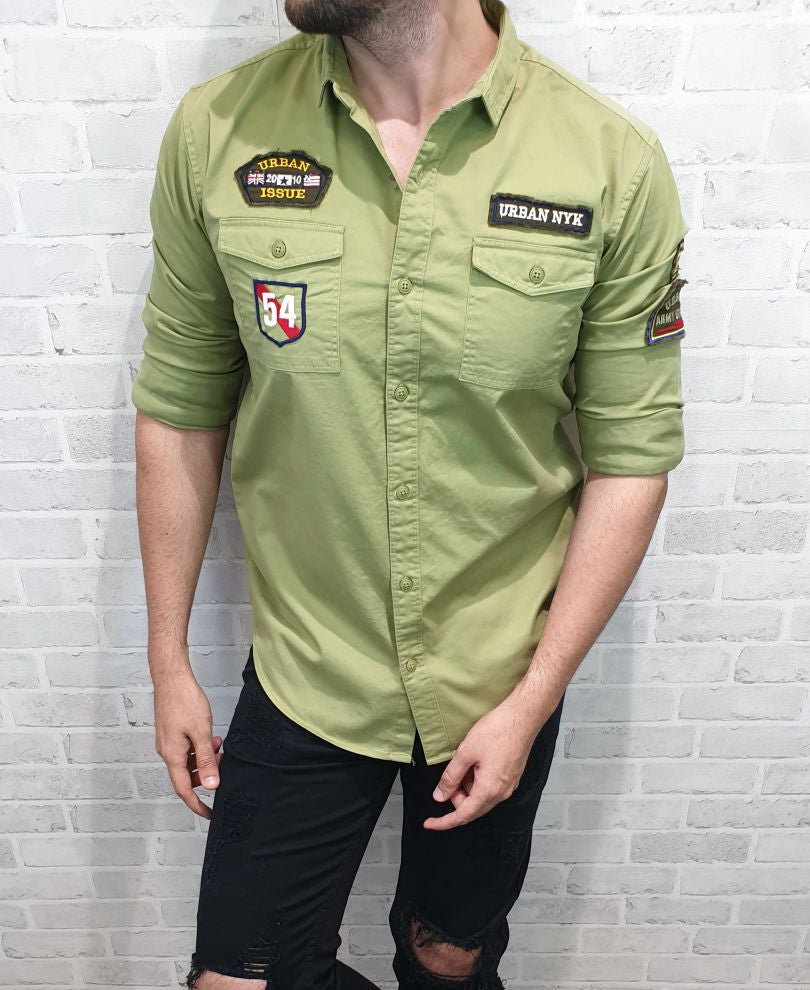 Green Patch Print Full Sleeves Shirt