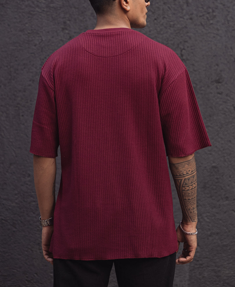 Wine Structured Oversized Half Sleeves T Shirt