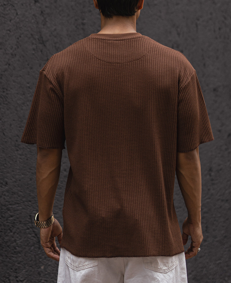 Brown Structured Oversized Half Sleeves T Shirt