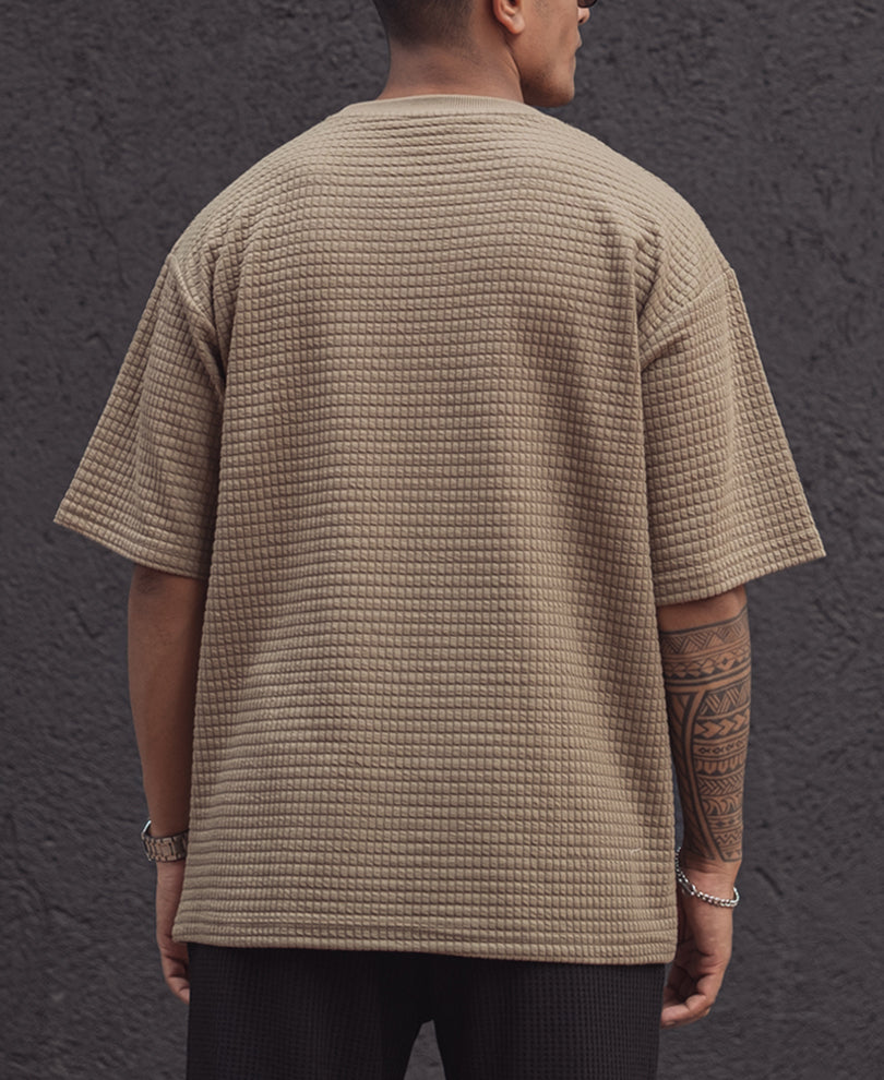 Beige Oversized Structured Half Sleeves T Shirt
