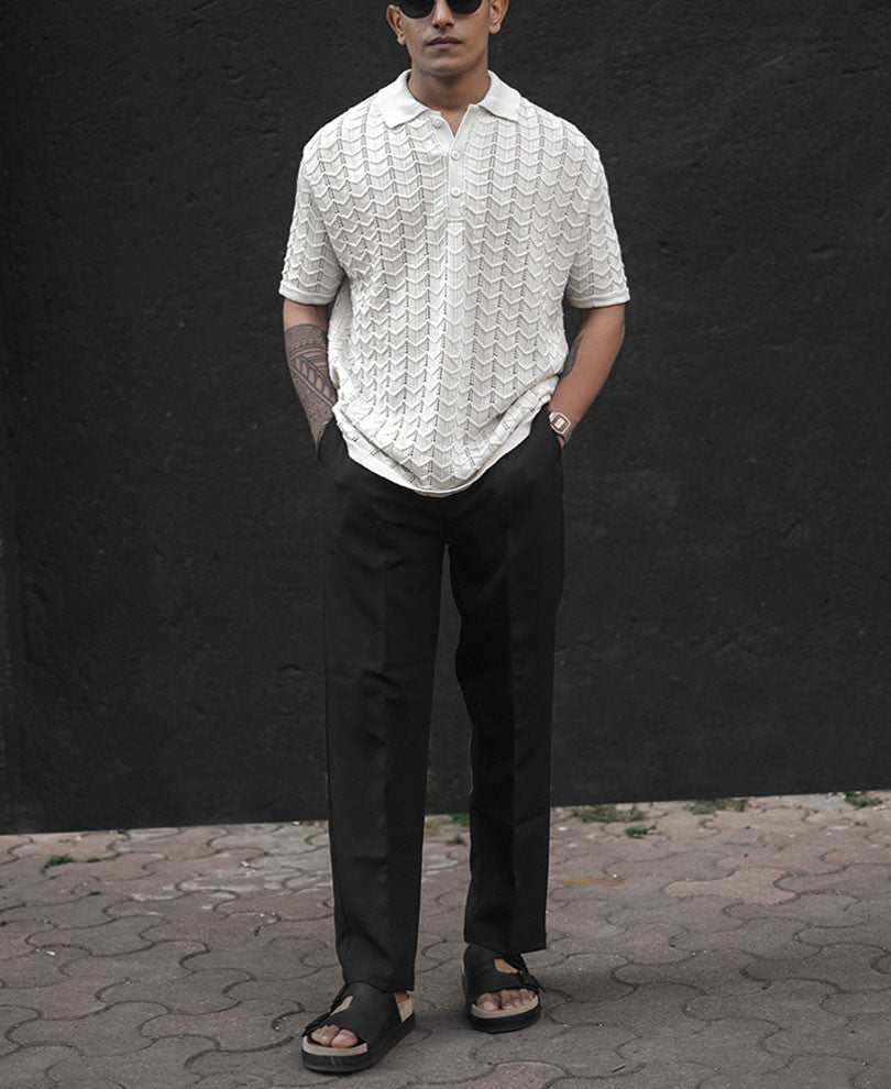 Off White Crochet Half Sleeves T Shirt