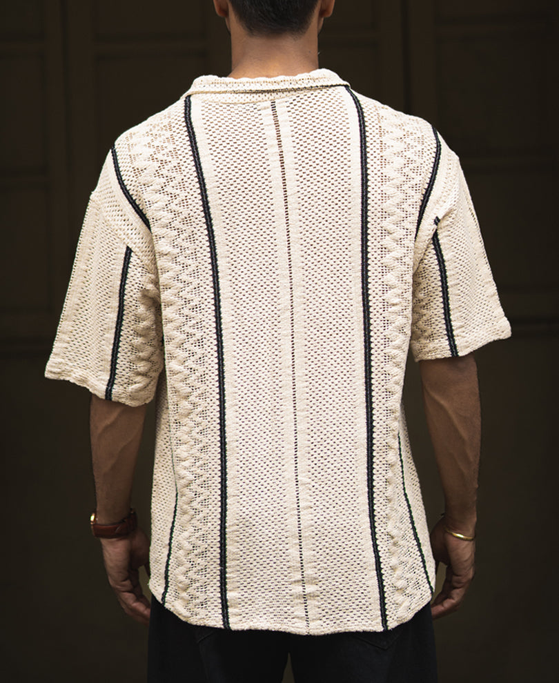 Off White And Black Oversized Half Sleeve Shirt