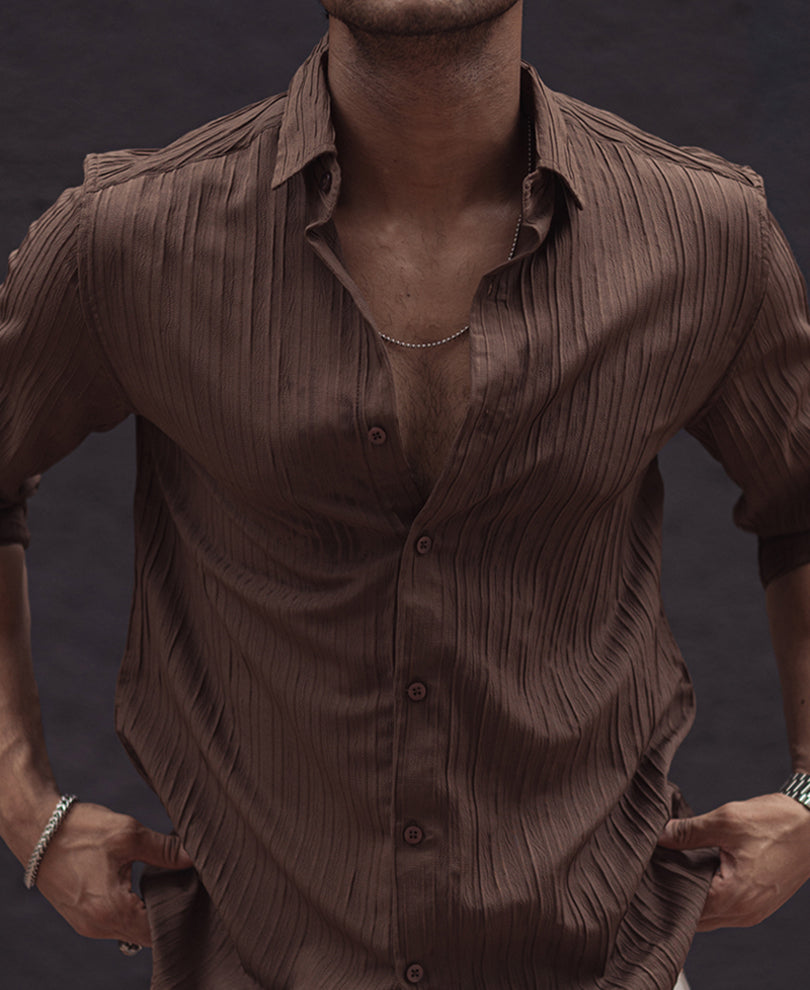 Brown Solid Full Sleeves Shirt