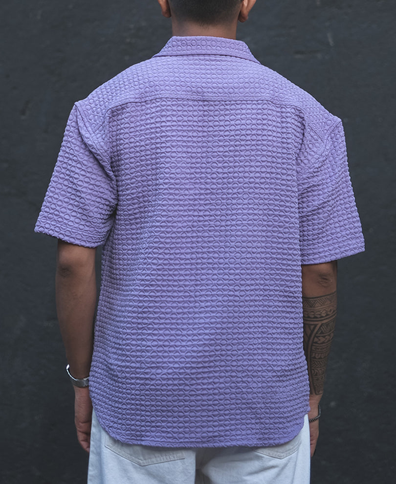 Lavender Structured Oversized  Double Pocket Half Sleeves Shirt