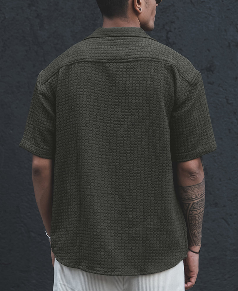 Olive Green Structured Oversized Half Sleeves Shirt