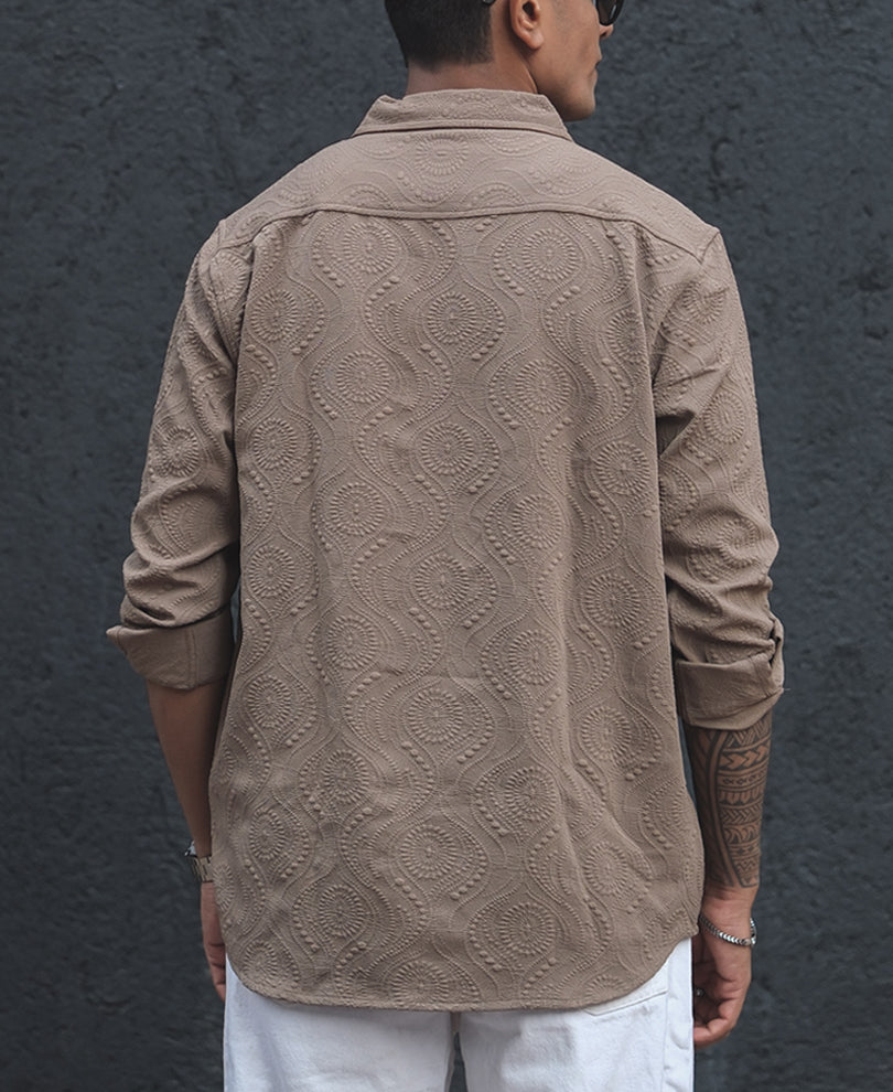Beige Structured Regular Full Sleeves Shirt