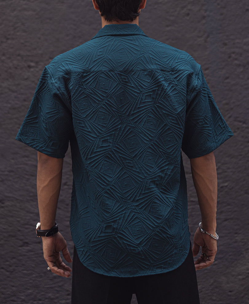 Teal Blue Structured Oversized Half Sleeves Shirt