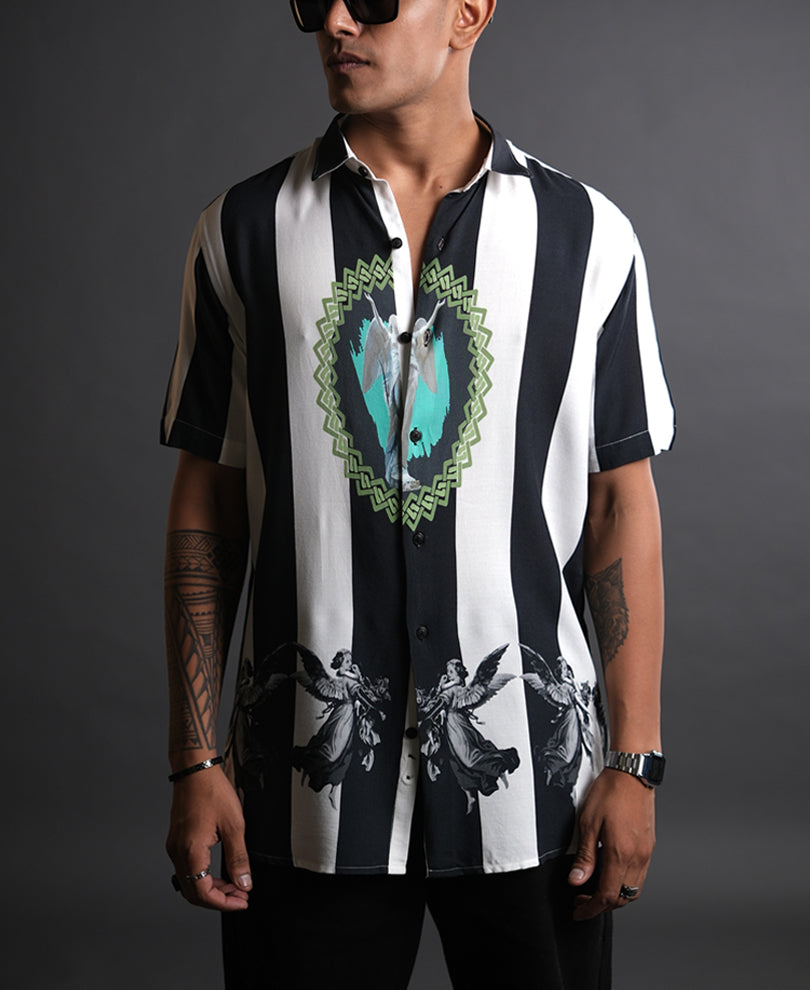 White and Black Striped Half Sleeves Shirt