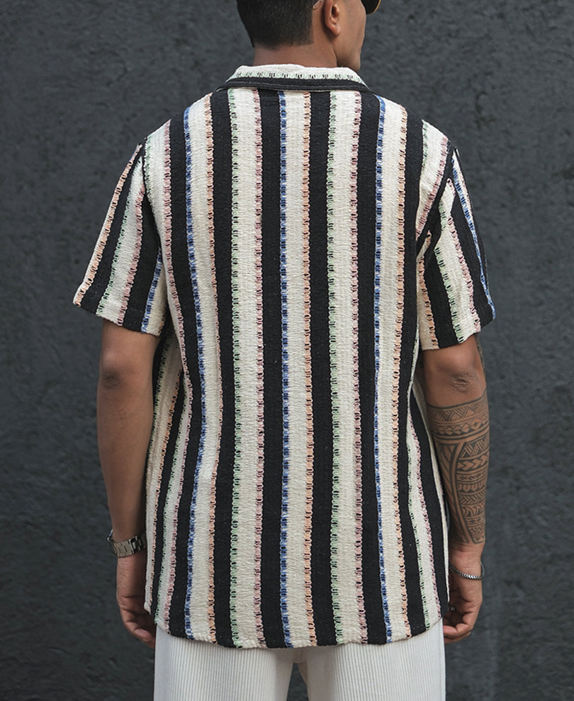 Multicolor Crochet Striped Half Sleeves Shirt