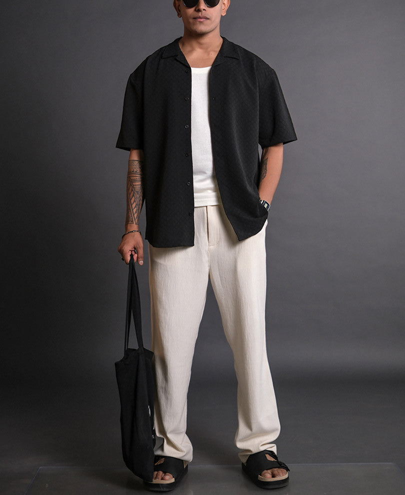 Black Structured Oversized Half Sleeves Shirt