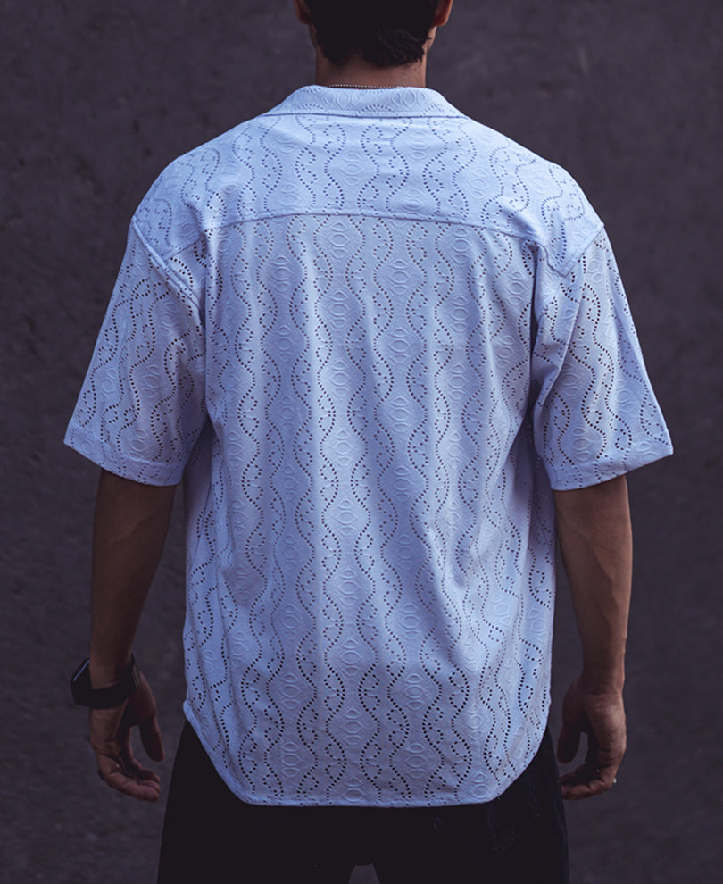 Lavender See Through Design Oversized Half Sleeves Shirt