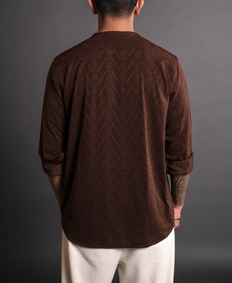 Brown Structured Kurta Style Full Sleeves Shirt