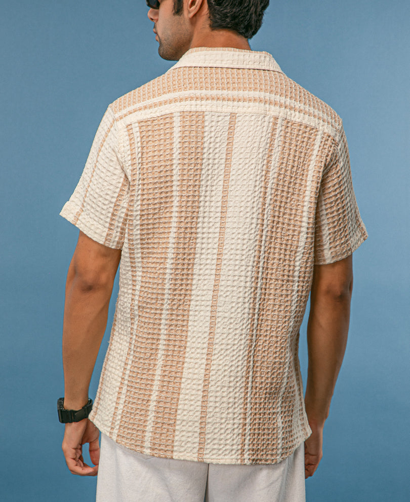 Beige and Off White Structured Half Sleeves Shirt