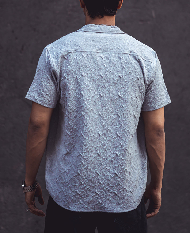 Grey Structured Cuban Collar Half Sleeves Shirt
