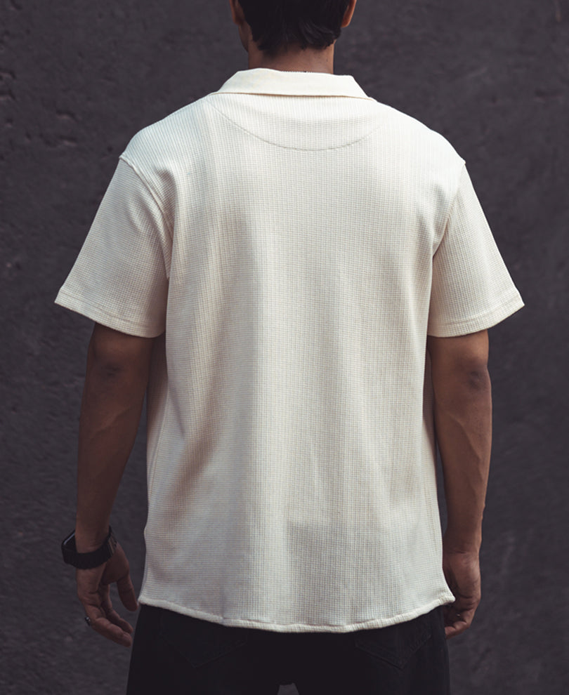 Cream Structured Half Sleeves Shirt