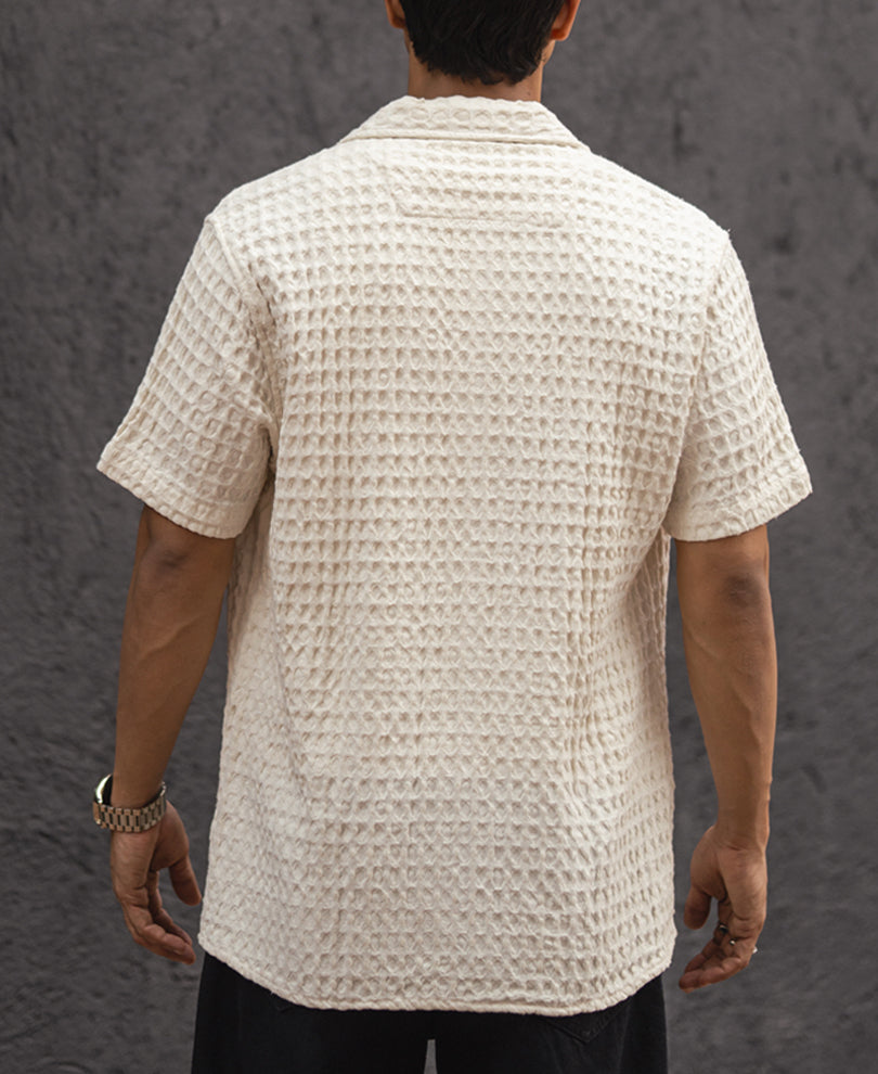 Off White Structured Puff Waffel Half Sleeves Shirt