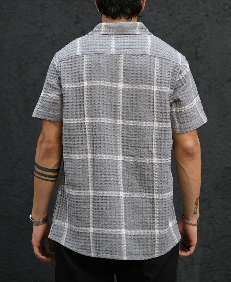 Grey Structured Checks Half Sleeves Shirt