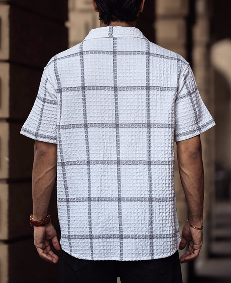 White and Grey Structured Checks Half Sleeves Shirt