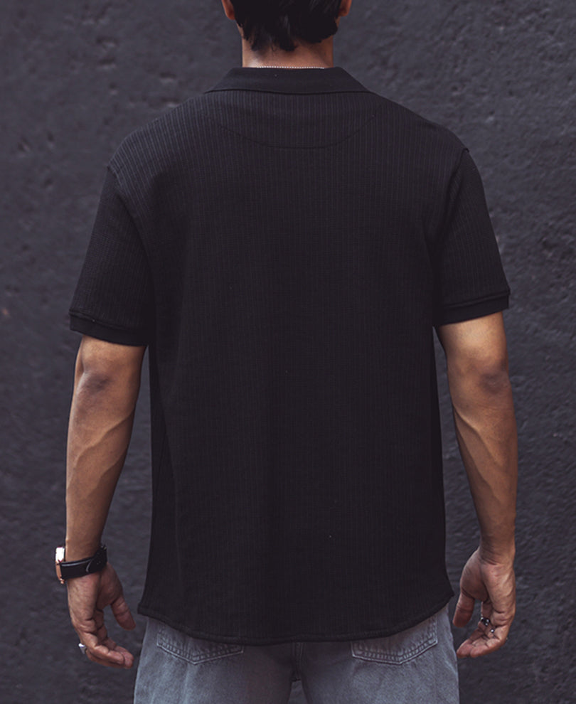 Black Structured Regular Fit Half Sleeves Shirt