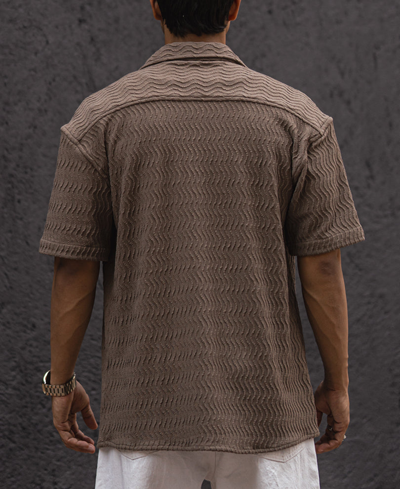Brown Structured Oversized Fit Half Sleeves Shirt