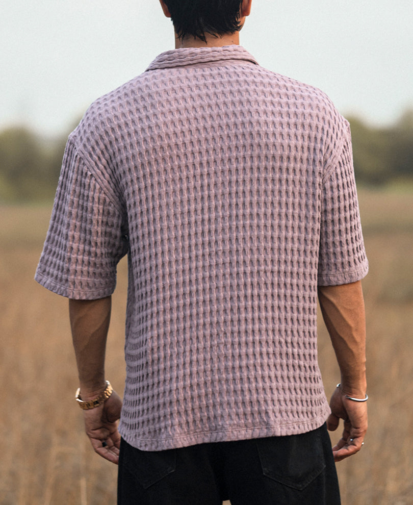 Dull Rose Structured Waffle Oversized Half Sleeves Shirt