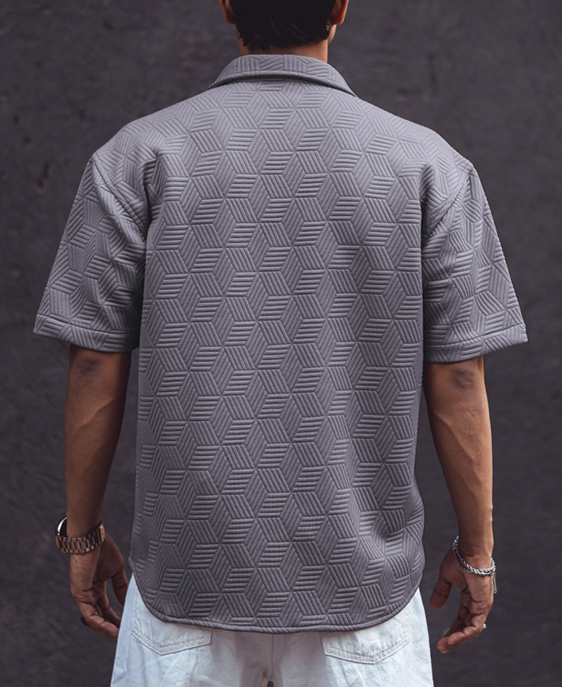 Grey Structured Double Pocket Oversized Half Sleeves Shirt